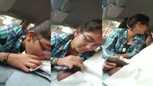 Desi Girlfriend With Glasses Sucks BF Dick In Car Viral MMS