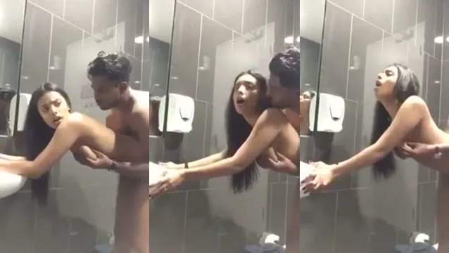 Indian GF Bathroom Doggy - Wet Washbasin Fuck with Loud Moaning